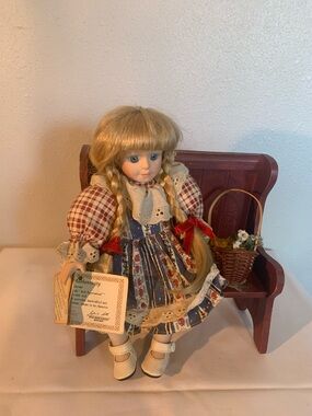 SOFT EXPRESSIONS .Porcelain Doll in Blue Floral Dress - limited musical